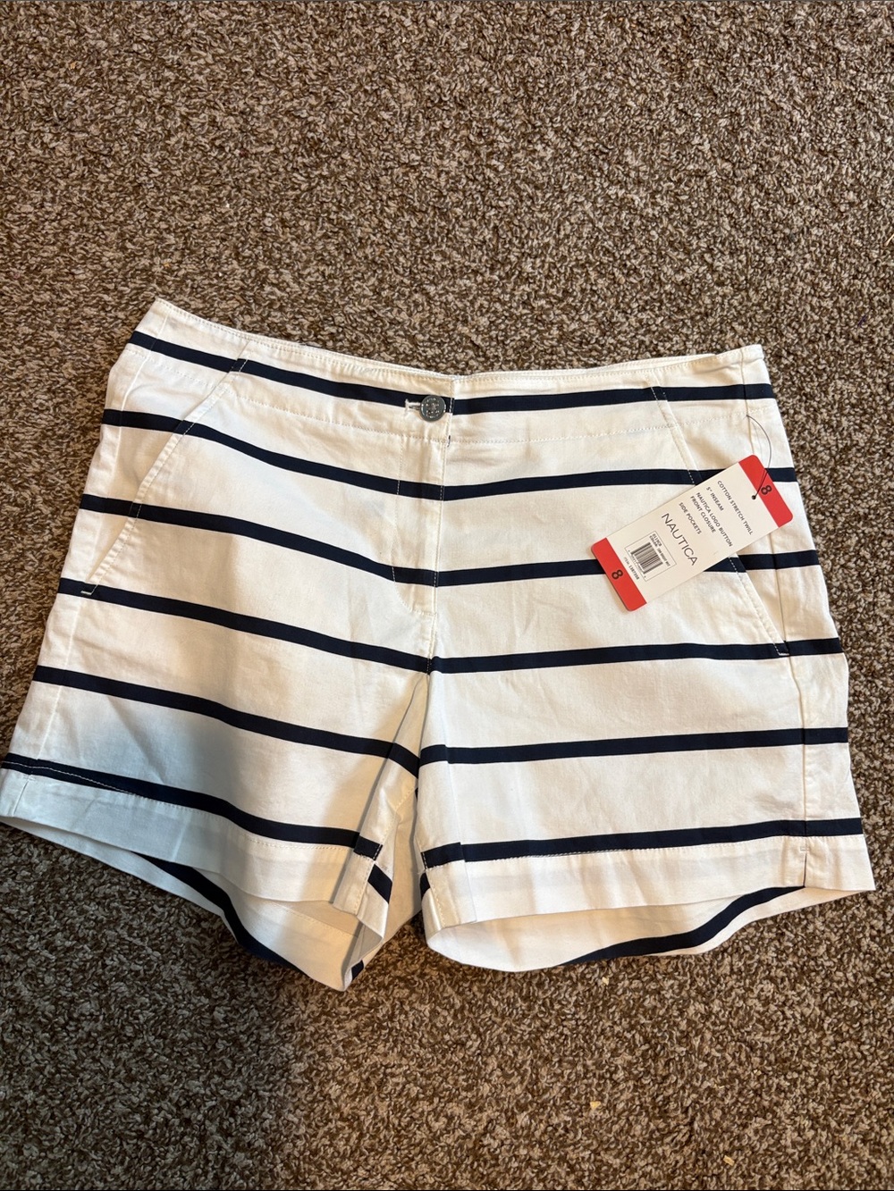 Nautica Women's White and Navy Horizontal Stripe Bermuda Shorts